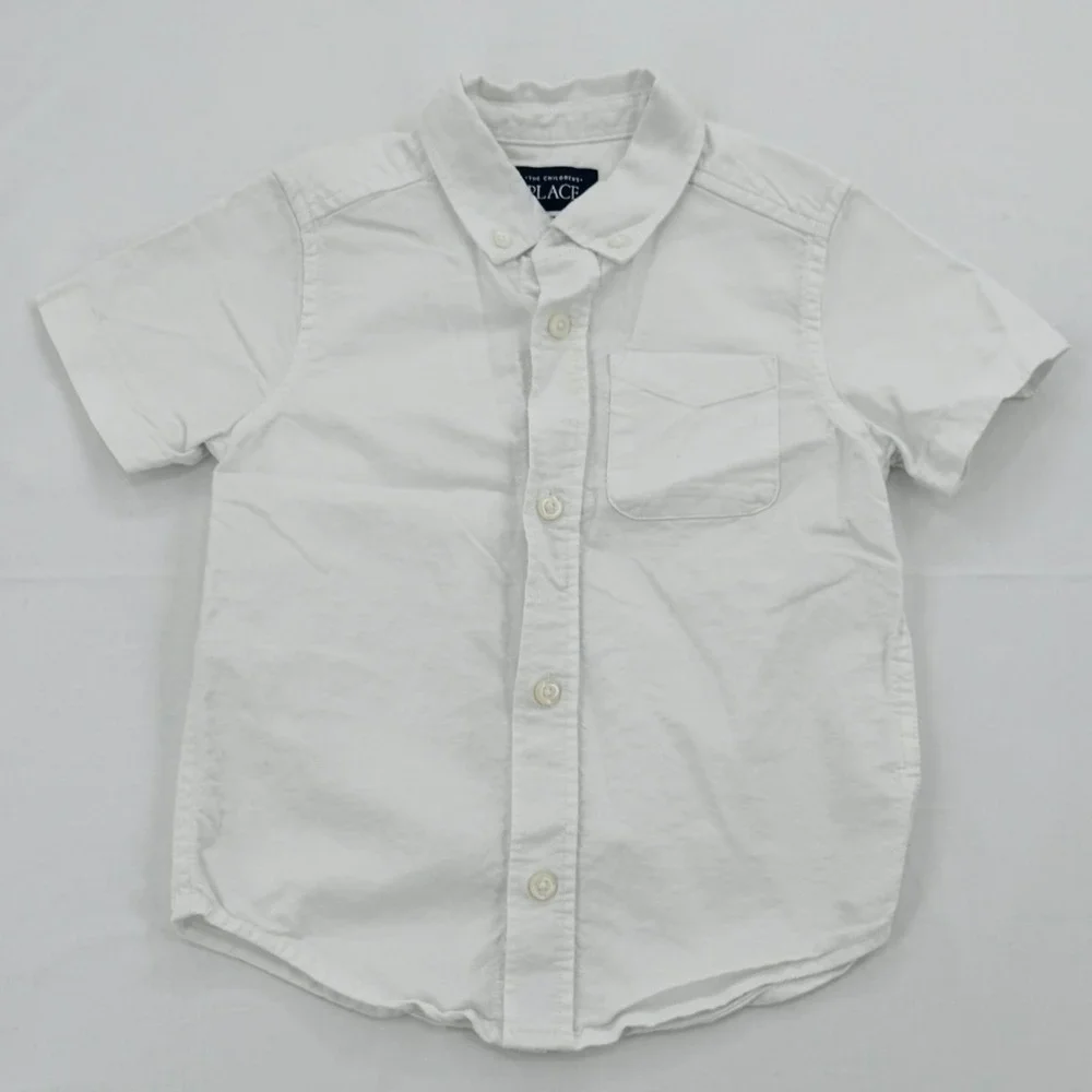 The Childrens Place Boys 3T White Cotton Short Sleeve Oxford Button Down Shirt